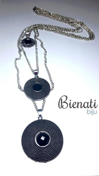 CO085P - Maxi Colar Prata 3x1 - Bolinha com Strass Preto