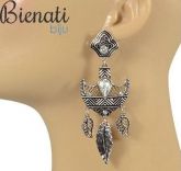 Cód. BG038 P - Maxi brinco prata com pedra e detalhe de pena