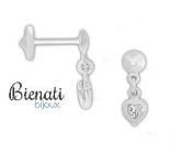 Cód. BI009 P - Brinco infantil folheado a prata c/ pedra de strass, coração e tarraxa Baby