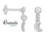 Cód. BI008 P - Brinco infantil folheado a prata c/ pedra de strass, lua e tarraxa Baby