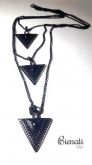 CO080P - Maxi Colar Preto 3x1 - Triângulo com strass