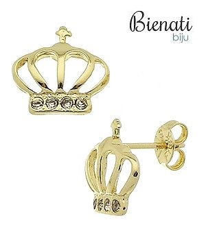 Cód. BS2475 - Brinco folheado a ouro em forma de corôa c/ 4 pedras de zircônia