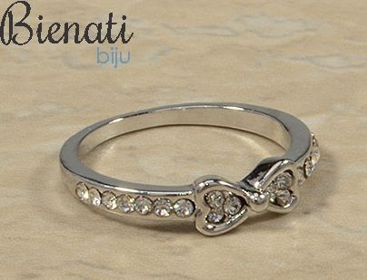 AN017 P - Anel prata com strass e detalhe de laço