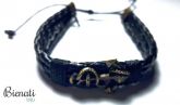 Cód. PU083 - Pulseira de Couro Preta Com Pingente de Âncora