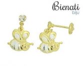 BO2453 - Brinco folheado a ouro em forma de abelha c/ aplique de prata