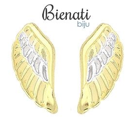 Cód. BS2548 - Brinco folheado a ouro em forma de asinhas c/ aplique de prata