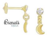 Cód. BI008 - Brinco infantil folheado a ouro c/ pedra de strass, lua e tarraxa Baby