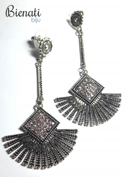 BG048P - Brinco Leque Prata com Strass Cristal