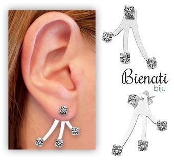 Cód. BM036 P - Brinco folheado a prata com 4 pedras de strass