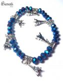 PU057 - Pulseira Pedrinhas na cor Azul com com Pingente Torre Eiffel