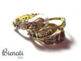 AN033 - Kit 4 anéis Pandora (1 coroa, aliança detalhe ondas, 1 detalhes em strass vazado, 1
