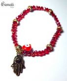 PU056 - Pulseira Pedrinhas na cor Vermelha com Pingente Olho Grego