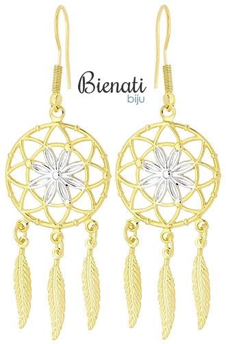 Cód. BS2552 - Brinco Filtro dos Sonhos folheado a ouro c/ aplique de prata