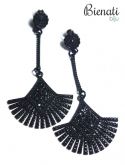 BG048PT - Brinco Leque Preto com Strass Preto
