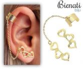 BS2586 - Brinco EAR CUFF folheado a ouro c/ corações e correntinha