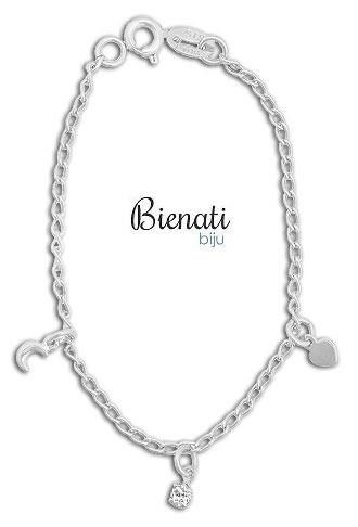 Cód. PI004 P - Pulseira infantil folheada a prata c/ coração, lua e strass