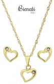 Cód. BG0815 - Conjunto folheado a ouro c/ corrente, brincos e pingente em forma de coração c/ strass
