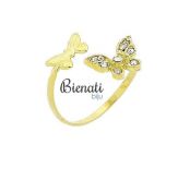 Cód. AN0468 - Anel ajustável folheado a ouro c/ borboletas e pedrinhas de strass