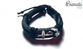 PU047P - Pulseira de Couro Preta Âncora