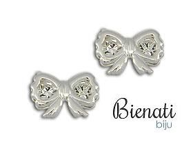 Cód. BP012 P - Brinco de lacinho prata com strass