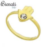 AN0488 - Anel de falange (ou infantil) folheado a ouro com a Mão de Fátima e pedra de strass
